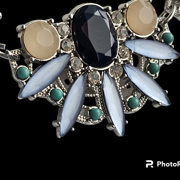 Loft necklace. dark blue, light blue, cz, opal, and turquoise colored st… - Picture 7 of 10